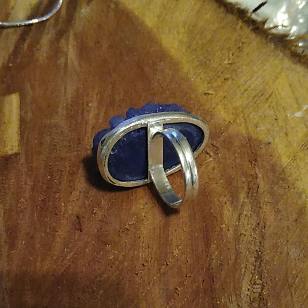 NATURAL AGATE BLUES Chip RING - Picture 2 of 3